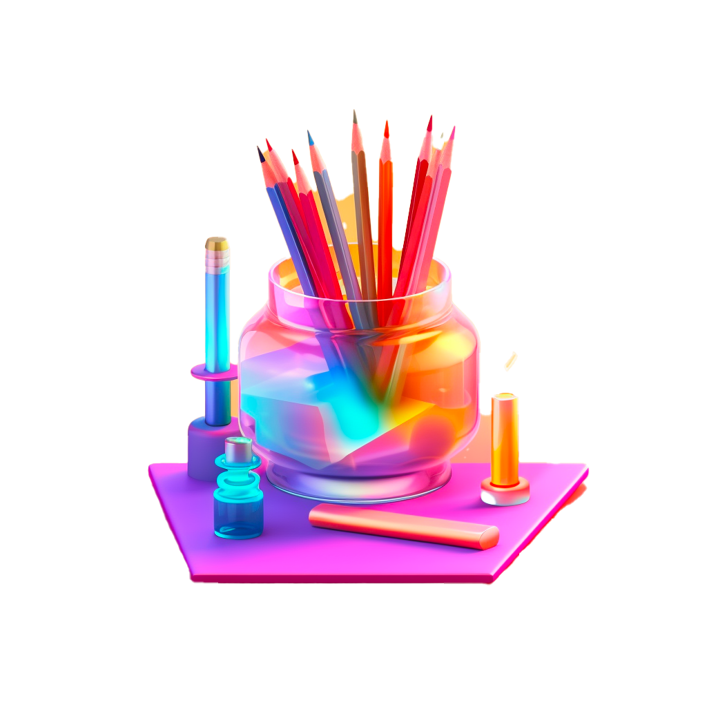 Illustration d'un pot de crayon en 3D pour représenter la notion de créativité